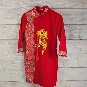 Red Dragon Do Dai Kids Vietnamese Top Only Sz 10